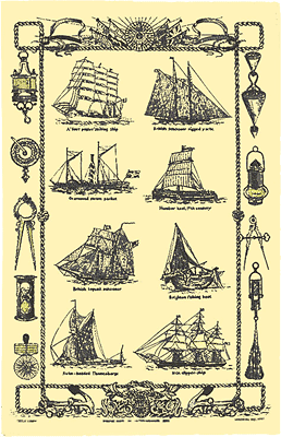 ティータオル（ガレークロス）　有名な帆船８隻