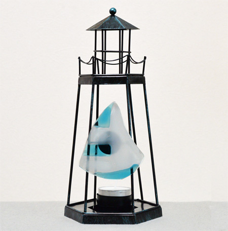 ヨット型ステンドグラス付きメタル灯台
